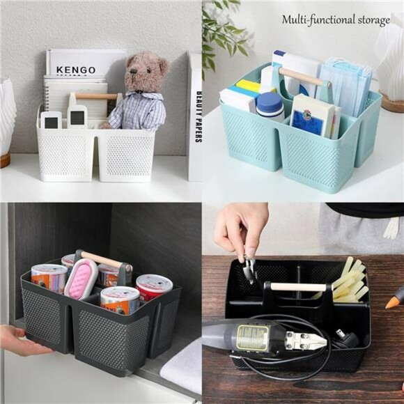 Pink Plastic Shower Caddy Basket Dorm Bathroom Organizer Tote with Handle - Picture 6 of 8